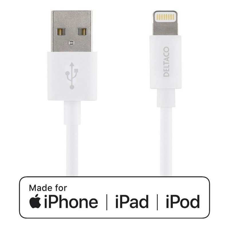 Cable USB-A Deltaco vers Lightning 1m (Blanc) reconditionné - Recycletek